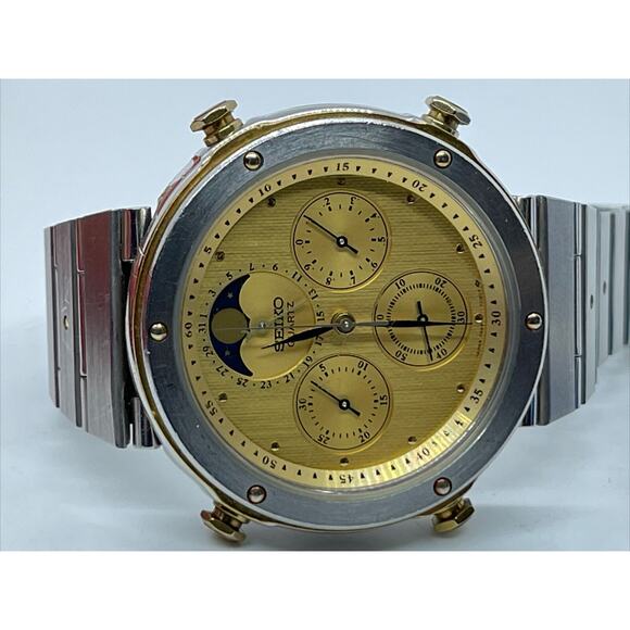 Vtg 7a48-7010 Seiko Chronograph Rare Orig. Bracelet Chrono Repair Moon Phase JDM - Picture 12 of 12